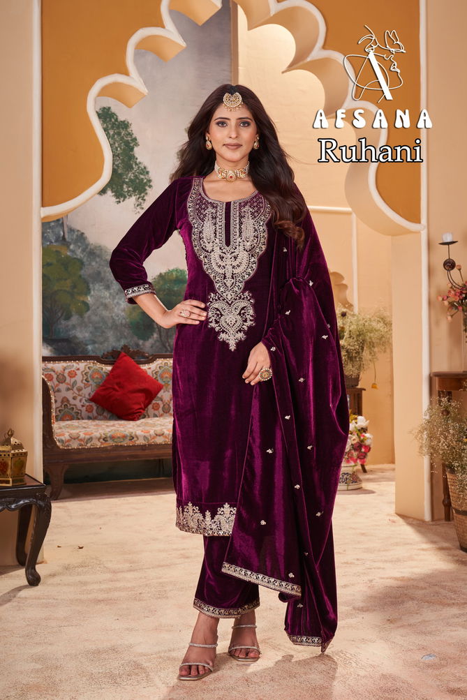 Ruhani By Afsana Winter Wear Embroidery Velvet Salwar Kameez Suppliers In Surat